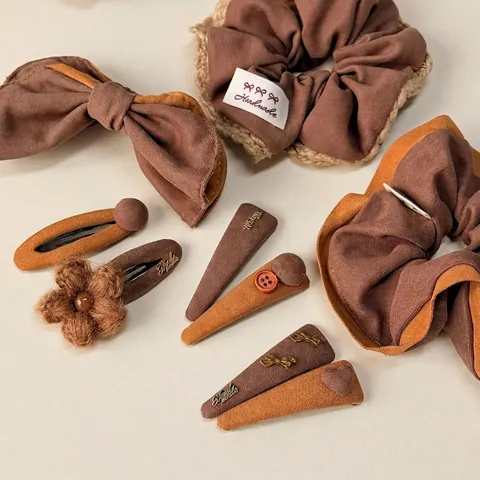 Koreaanse Stijl Bruine Stof Haaraccessoires Collectie Vrouwen Zoet Vintage Strik Bloem Haarklemmen Scrunchies Hoofdband Decoratief