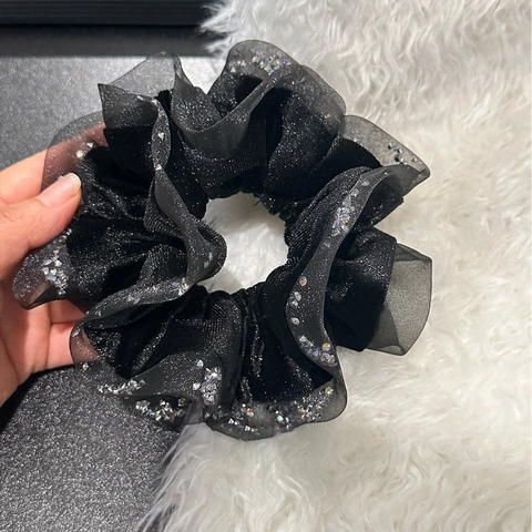 Elastico per Capelli in Velluto Nero con Strass in Stile Coreano per Donna Elegante Grande Elastico Plissettato Fatto a Mano