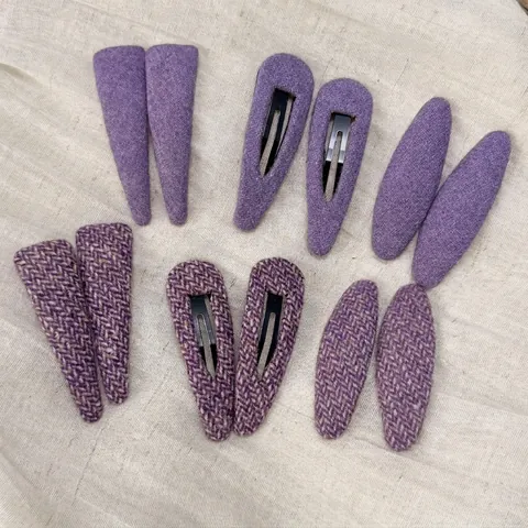 Purple Fabric Wrapped Hair Clips Korean Retro Plaid BB Clips Teardrop Triangle Oval Handmade Hairpin Accessories For Women