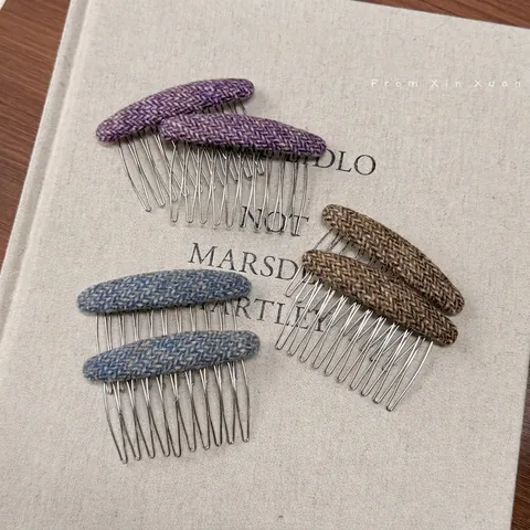 Pettine per Capelli Vintage in Tweed a Spina di Pesce Pettine Laterale in Lega Accessorio per Acconciatura Stile Coreano per Donna