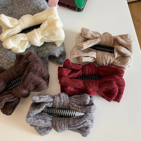 Gestrickte Schleife Bananenspange Koreanischer Süßer Vintage Vertikaler Haarslip Winter Haarkralle Damen Haarschmuck