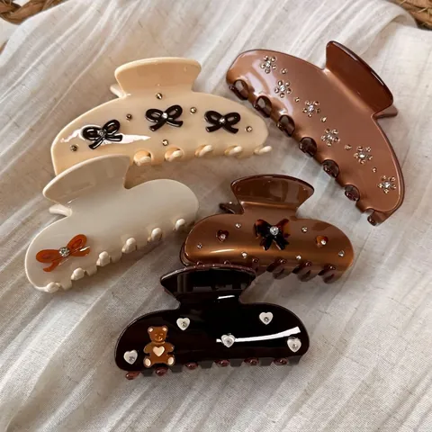 Molla per Capelli Vintage Maillard in Acetato con Fiocco e Strass Clip a Squalo Fatta a Mano Accessori per Capelli Donna