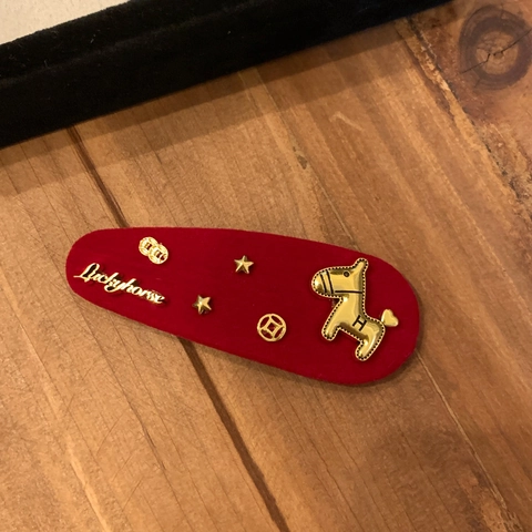 Rote Beflockte Pferd Stern Haarspange Gold Legierung Luckyhorse BB Clip Festliche Haar Accessoires Für Damen