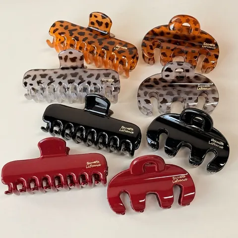 Molla per Capelli Grande in Resina Stile Francese Stampa Leopardata Tinta Unita Rettangolare Curva Fermaglio Capelli Donna Accessori