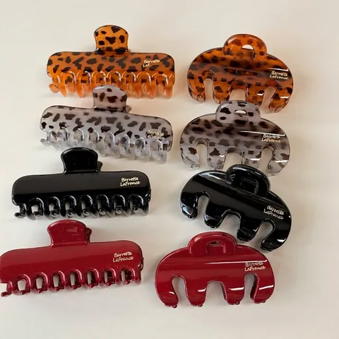 Molla per Capelli Grande in Resina Stile Francese Stampa Leopardata Tinta Unita Rettangolare Curva Fermaglio Capelli Donna Accessori