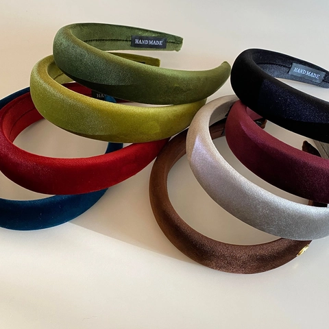 Diadema de Terciopelo Acolchada Vintage para Mujer Color Sólido Esponja Gruesa Banda para el Cabello Moda Estilo Coreano Hecho a Mano