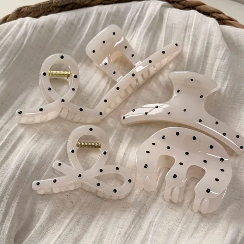 Korean Style Creamy White Polka Dot Hair Claw Clip Large Polycarbonate Handmade Matte Shark Clip Fashion Hair Accessories For Women