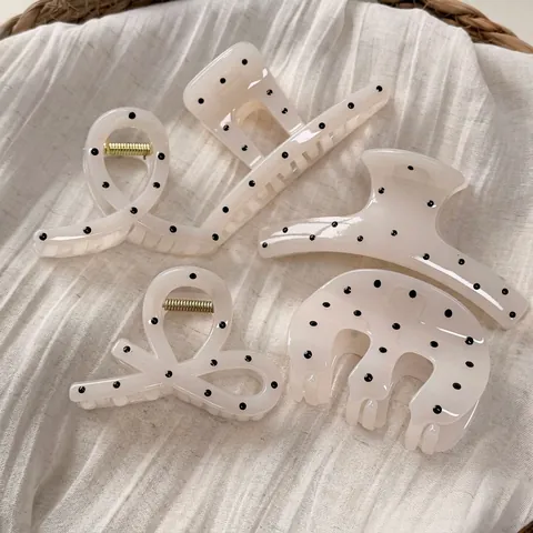 Korean Style Creamy White Polka Dot Hair Claw Clip Large Polycarbonate Handmade Matte Shark Clip Fashion Hair Accessories For Women
