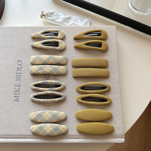 Pinzas para el Cabello Envueltas en Tela de Cuadros Amarillos Dulces Clips BB Hechos a Mano Vintage Geométricos Accesorios para el Cabello