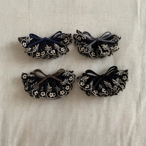 Vintage Floral Embroidered Lace Bow Banana Hair Clip Korean Style Fabric Bowknot Ponytail Holder Accessory For Women
