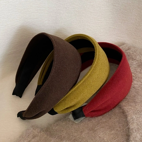 Diadema Ancha de Lana Vintage para Mujer Otoño Invierno Diadema de Parte Superior Alta Color Sólido Elegante Estilo Coreano Accesorios para el Cabello