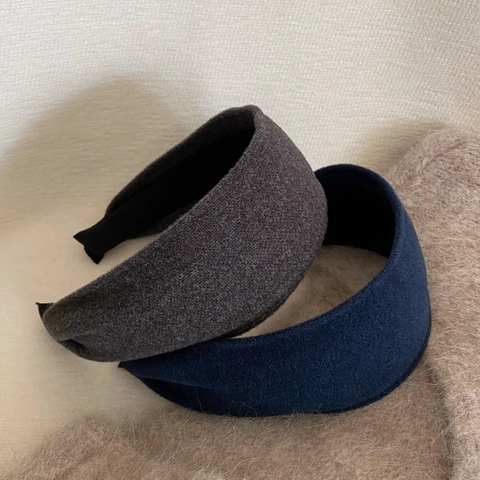 Diadema Ancha de Lana Vintage para Mujer Otoño Invierno Diadema de Parte Superior Alta Color Sólido Elegante Estilo Coreano Accesorios para el Cabello