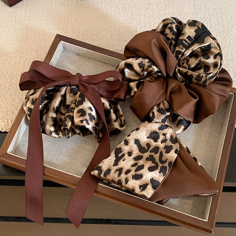 Vintage Leopard Muster Satin Haargummis Große Schleife Haarbänder Schleifenband Pferdeschwanz Halter Haarschmuck Für Damen Mode Accessoires