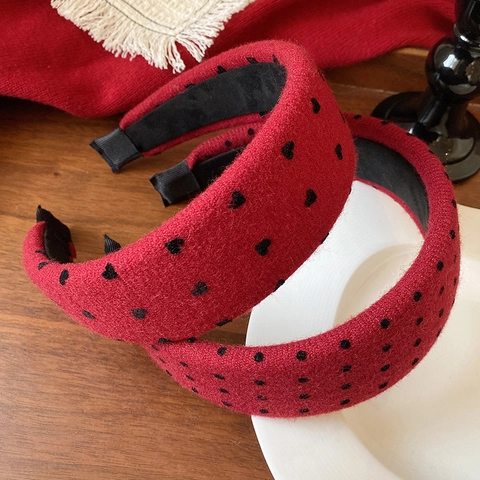 Cerchietto Imbottito Rosso in Stile Coreano con Pois Cuore Fiocco Vintage Fascia per Capelli Larga in Tessuto Donna Moda