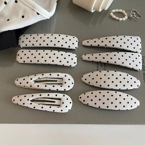 Fermagli per Capelli in Metallo Rivestiti in Tessuto Satinato a Pois Fatti a Mano per Donna Moda Coreana Eleganti Clip BB Geometriche