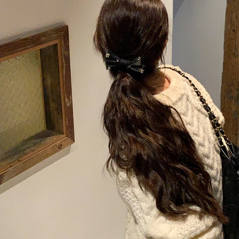 Elegante Fermaglio per Capelli con Fiocco in Raso Nero Con Strass Scintillanti Accessori per Capelli Retrò Francese per Donna Festa