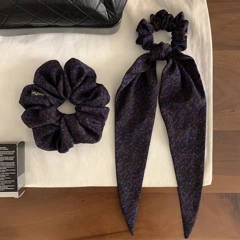 Französische Vintage Leopardenmuster Satin Haargummis Und Band Haarband Für Damen Elegante Koreanische Mode Haarschmuck Blau Braun
