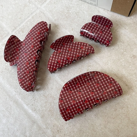 Süße Koreanische Acetat Erdbeere Gingham Haarklammer Rot Weiß Kariert Haargreif Vintage Haarschmuck Für Damen Mädchen