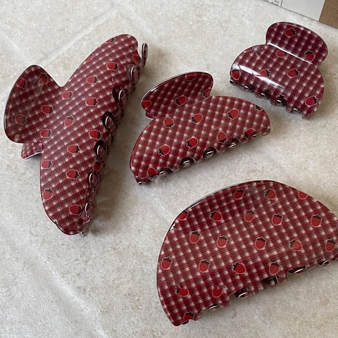 Süße Koreanische Acetat Erdbeere Gingham Haarklammer Rot Weiß Kariert Haargreif Vintage Haarschmuck Für Damen Mädchen