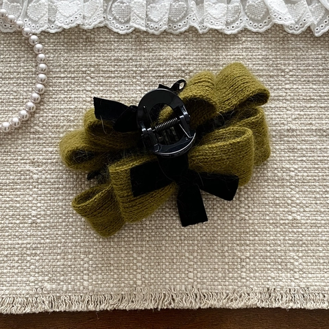 Molletta per Capelli Autunno Inverno Verde Maglia Lana Fiocco Donna Vintage Elegante Grande Clip Squalo Accessori per Capelli