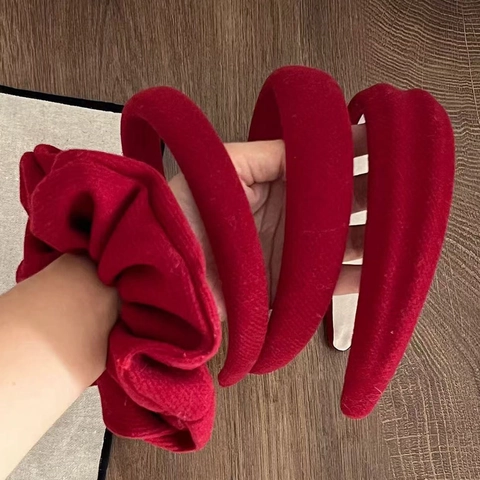 Diadema de Tela Roja Retro Francesa para Mujer Acolchada de Parte Superior Alta Accesorios para el Cabello de Navidad Año Nuevo Scrunchie