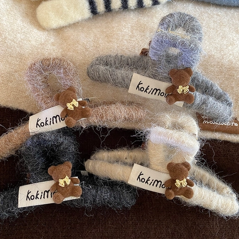 Pinza para el Cabello de Peluche con Oso Estilo Coreano para Mujer Otoño Invierno Pinza de Pelo Suave Accesorios