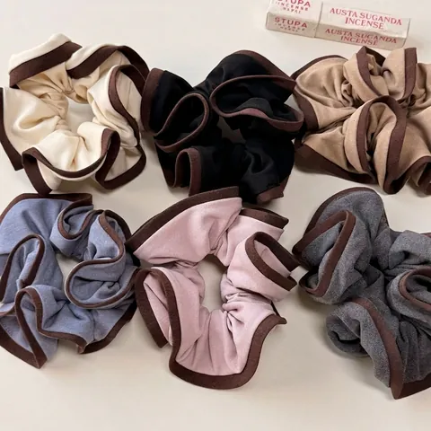 Koreaanse Stijl Contrast Kleur Rafelrand Haarelastiek Hoge Elasticiteit Stof Haartouw Voor Dames Handgemaakte Haaraccessoires