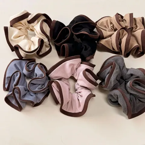Koreaanse Stijl Contrast Kleur Rafelrand Haarelastiek Hoge Elasticiteit Stof Haartouw Voor Dames Handgemaakte Haaraccessoires