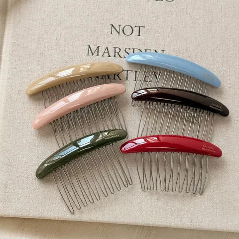 Minimalist Acetate Hair Comb For Women High Cranial Top Handmade Side Insert Comb Metal Teeth Korean Hair Styling Accessories