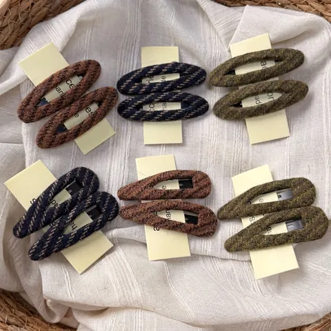 Pinzas de Pelo BB de Tela de Tweed Vintage a Rayas Estilo Coreano Retro Pata de Gallo Horquillas para Mujer Accesorios