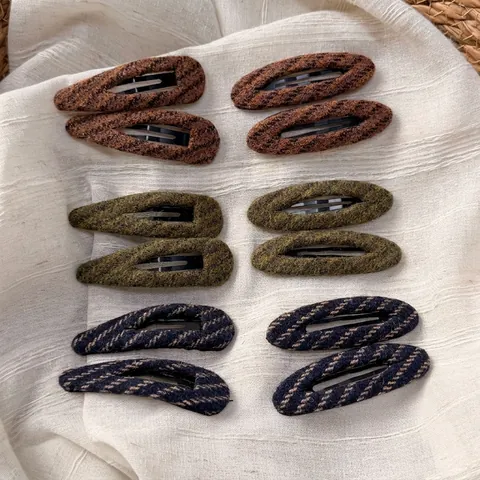 Pinzas de Pelo BB de Tela de Tweed Vintage a Rayas Estilo Coreano Retro Pata de Gallo Horquillas para Mujer Accesorios