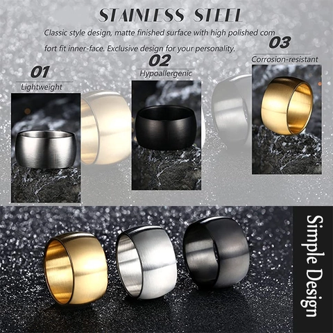 Herren Titanstahl Ring Breites Band Minimalistisch Poliert Gebürstet Schlicht Dome Fingerring Täglicher Mode Schmuck