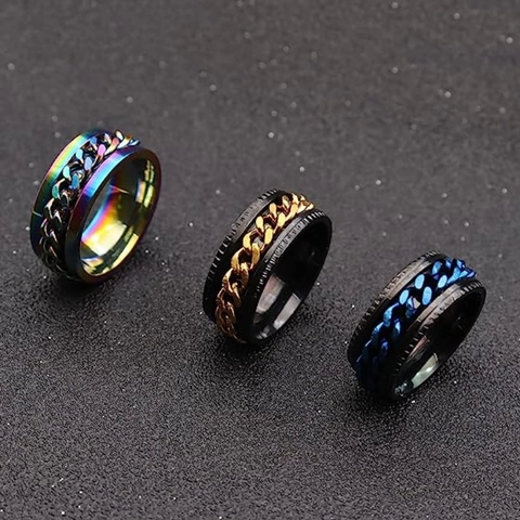 Titanstahl Spinner Triple Ring Rotierbares Kettendesign Stressabbau Angst Finger Schmuck Unisex Mode Accessoire