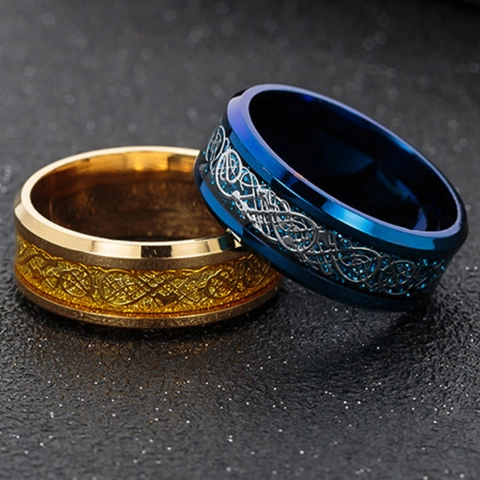 Celtic Dragon Pattern Titanium Steel Ring For Men Women Vintage wide Stainless Steel Band Ring Ethnic Jewelry Party Gift
