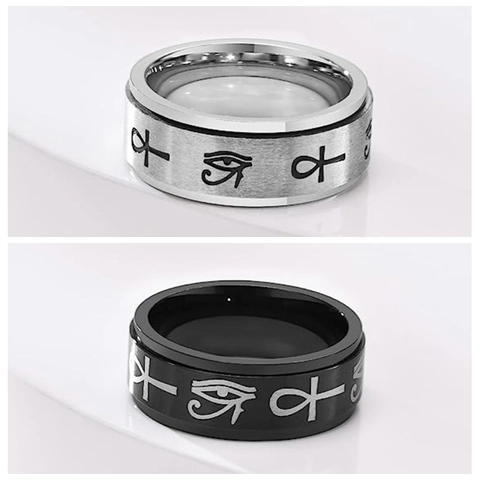 Anello Spinner Con Occhio Di Horus Antico Egiziano Croce Ankh Fascia In Acciaio Inossidabile Anello Antistress Uomo Donna