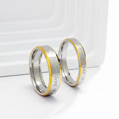 Forever Love Titanium Steel Couple Rings Bicolor Gold Silver Heart Engraved Wedding Band Valentine's Day Gift For Men Women