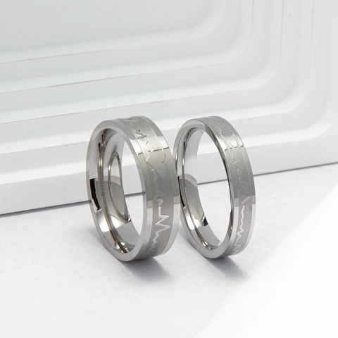 Simple Titanium Steel EKG Heartbeat Ring For Couples Valentine Day Gift Heart Pattern Polished Band Jewelry Finger Ring