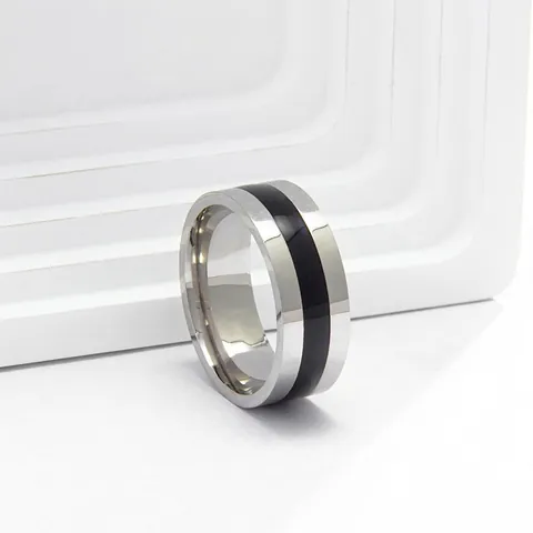 Anello in Acciaio al Titanio Minimalista Moderno Bicolore in Smalto Nero con Gocciolamento d'Olio per Uomo Donna Moda Stile Ins Gioielli Geometrici
