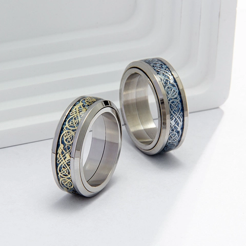 Rotatable Spinner Dragon Pattern Ring For Men Women Titanium Steel Celtic Knot Anxiety Relief Carbon Fiber Band Ring Jewelry