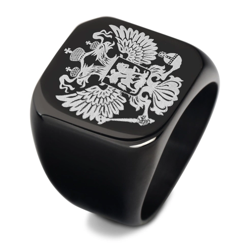 Vintage 304 Stainless Steel Signet Ring For Men Double-Headed Eagle Heraldic Symbol Square Polished Punk Biker Ring Jewelry