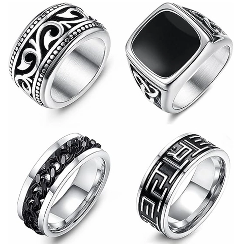 Vintage Titanium Steel Signet Ring For Men Women Celtic Knot Chain Relief Wide Band Rings Retro Punk Jewelry Accessories