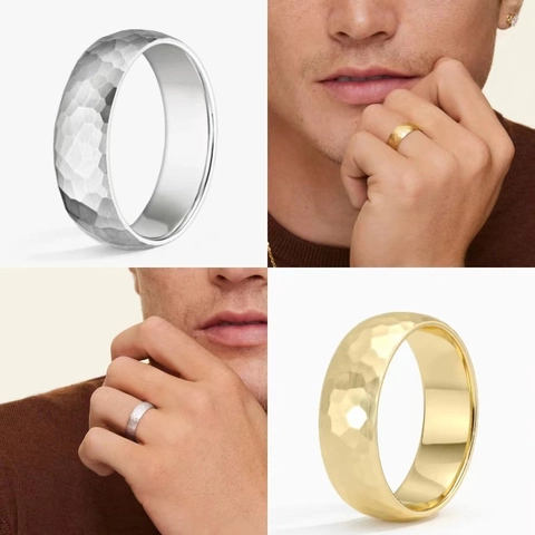 Bague Martelée Minimaliste en Acier Inoxydable pour Hommes Femmes Bande Large Géométrique Électroplaqué Bijoux de Mode Cadeau