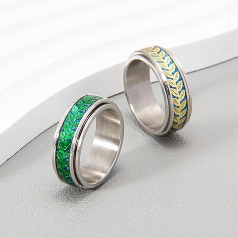 Draaibare Bladtextuur Spinnerring Roestvrij Staal Titanium Unisex Stressverlichting Ring Modieuze Sieraden Cadeau