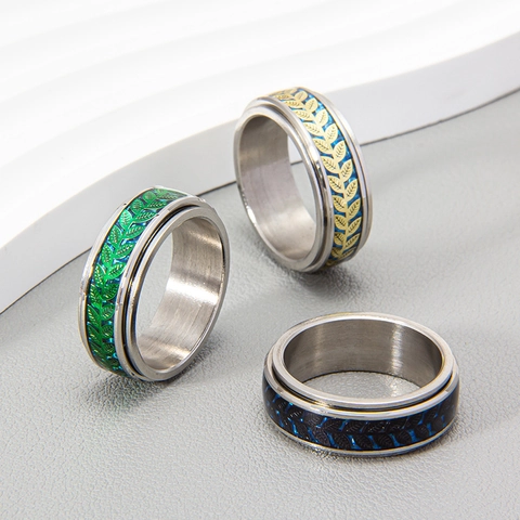 Draaibare Bladtextuur Spinnerring Roestvrij Staal Titanium Unisex Stressverlichting Ring Modieuze Sieraden Cadeau