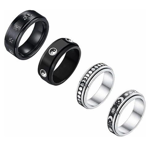 Titaniumstaal Spinner Ringen Maanfase Tai Chi Zon Maan Sterren Angstverlichting Bandringen Sieraden Voor Heren Dames