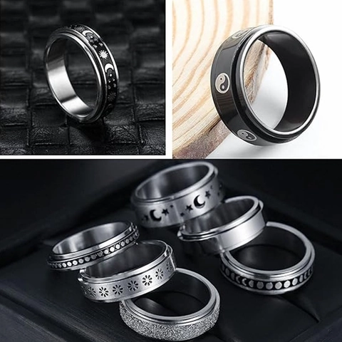 Titaniumstaal Spinner Ringen Maanfase Tai Chi Zon Maan Sterren Angstverlichting Bandringen Sieraden Voor Heren Dames