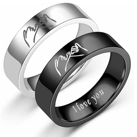 Pinky Swear Promise Ring Stainless Steel I Love You Engraved Couple Wedding Band Romantic Jewelry For Men Women