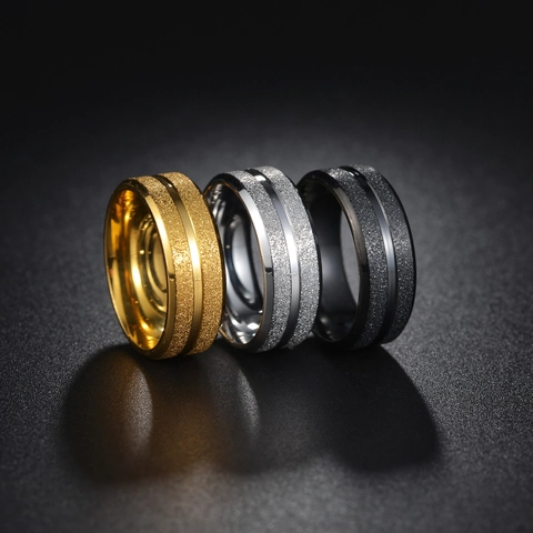 Minimalist Stainless Steel Band Ring For Men Women Frosted Sandblasted Finish Polished Groove Vintage Fashion Finger Jewelry
