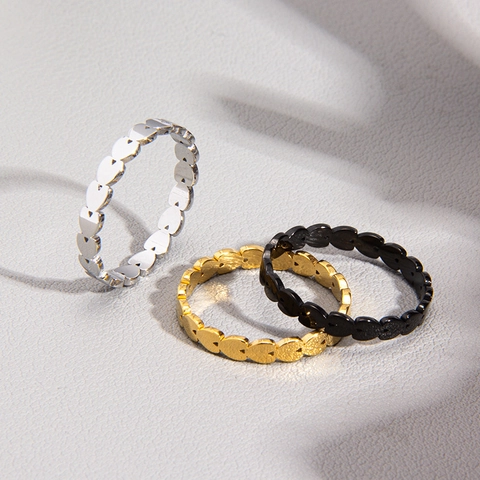 Titanium Steel Heart Ring For Women Minimalist Eternity Band Style Jewelry In Gold Silver Black Valentine Day Gift Idea