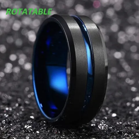 Minimalistisch Edelstahl Drehbar Ring Für Herren Damen Schwarz Blau Matt Gebürstet Stressabbau Mode Schmuck Ring